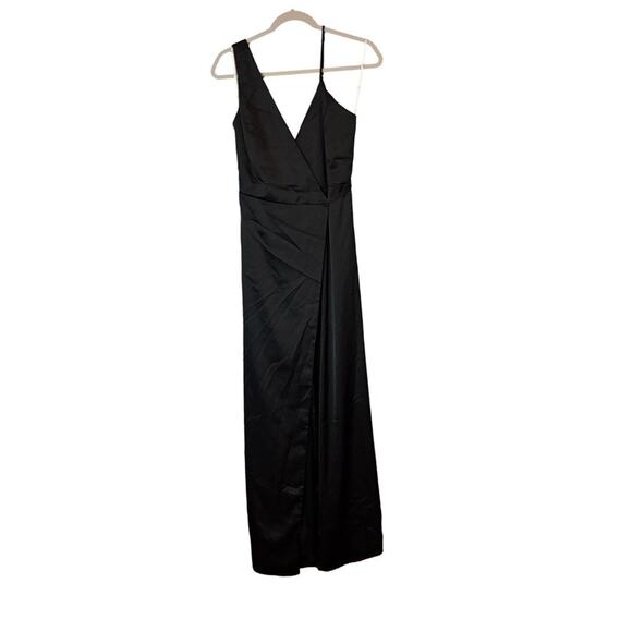 Lulus Black Satin Wrap Maxi Dress S Formal Gown High Slit NWOT - Picture 5 of 8